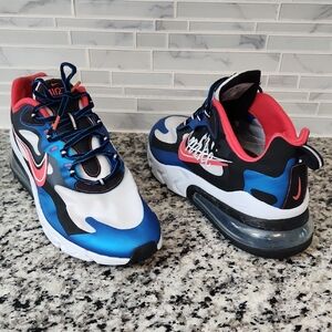 Blue & White Nike Air Max 270 React Script Swoosh Sneakers sz 13 CT1616-400